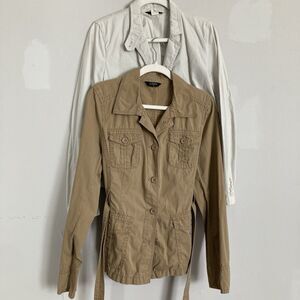 J. Crew Factory (2) Jackets LARGE Cargo Utility Cotton Tan Ivory Gilmore Girls